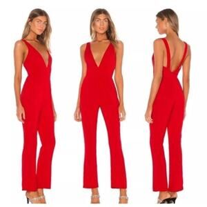 NEW Revolve Superdown Cherry Red Sexy Deep V Neck Slimming Jumpsuit Medium